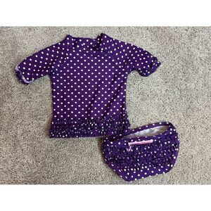 Purple Polka Dot Girls' Rash Guard and Swim Bottoms - Kids Swim Set